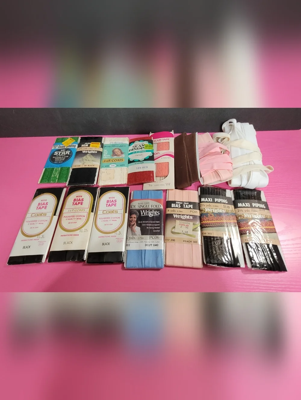 Vintage Lot Of Sewing Supplies Bias Tape Seam Binding Piping Misc 12+ Pkg (0782)